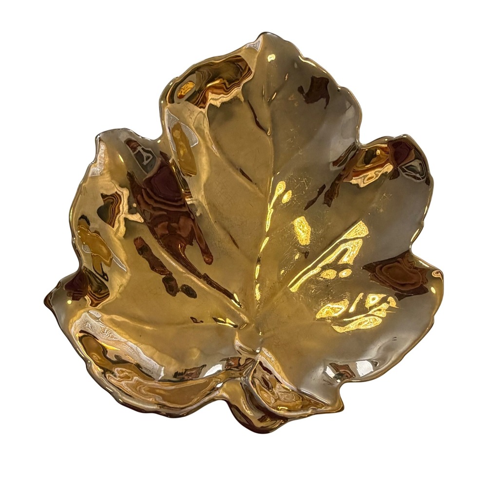 Vintage Royal Winton Gold Lustre Leaf Dish 1950s England Autumn Decor 9x8.5